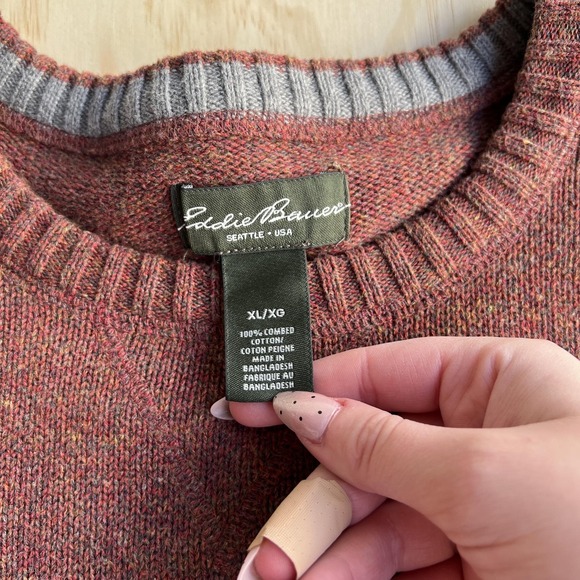 Eddie Bauer Sweater Mens XL Orange Heathered Crewneck 100% Cotton Knit Pullover - Picture 3 of 8
